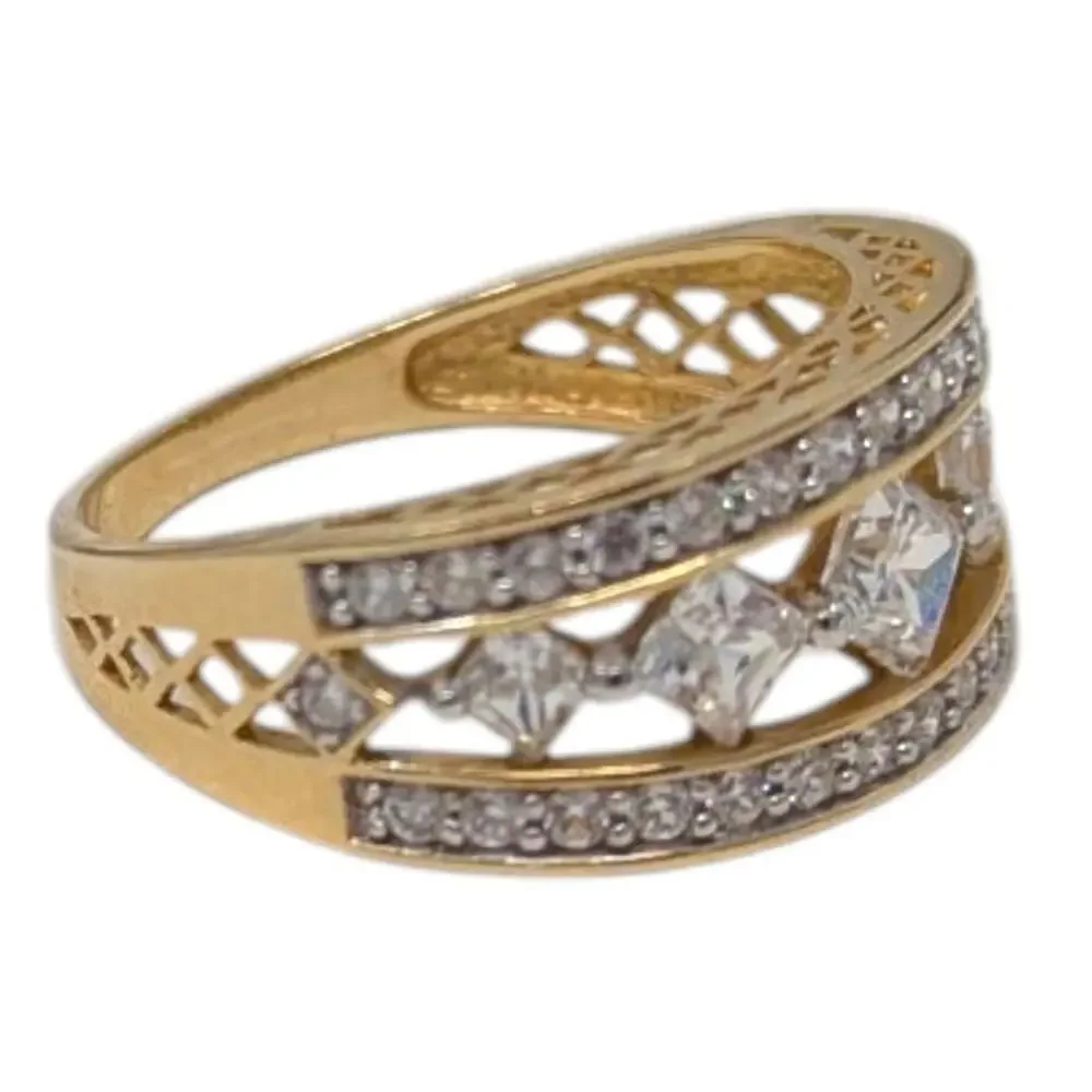 Vintage Estate Jewelry 14k Gold CZ Wide Band Ring Size 9 – 4.09g